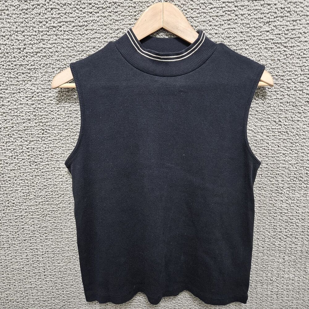 MOUNTAIN LAKE Black Ribbed Mock Neck Sleeveless Sweater Top Size L